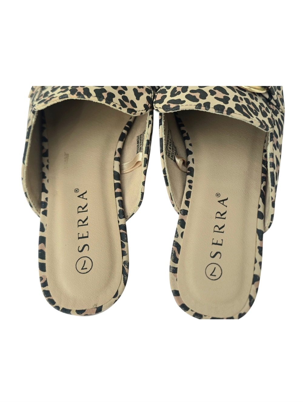 Leopard Print Chain-Trim Mule Slides Beige/Black with Gold Chain Size Womens 7 - Picture 3 of 5